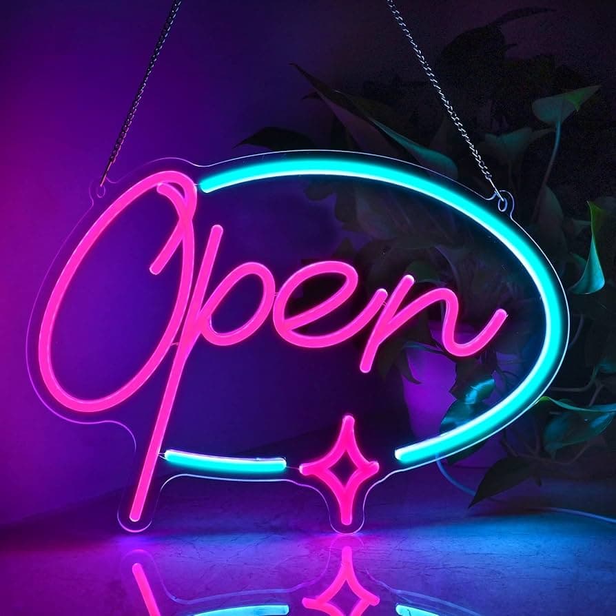 Letrero neon personalizado Open para negocios